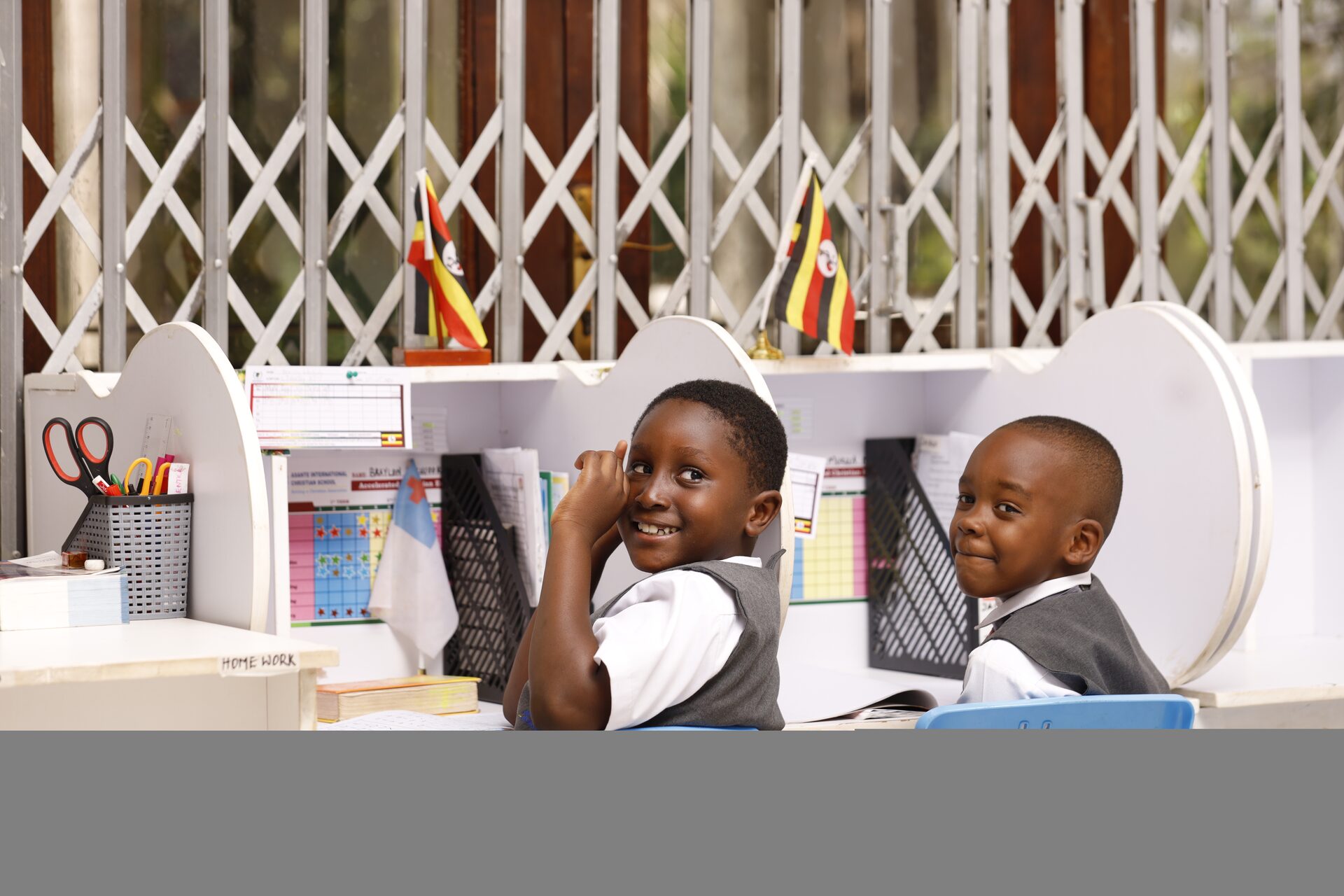AICS early years students at their ACE study desks